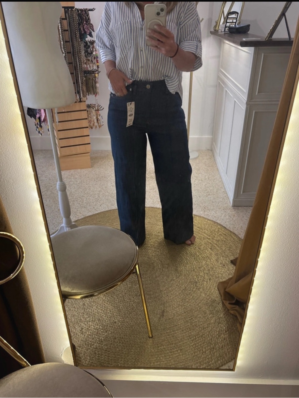 Zara Dark Blue Wide-Leg High-Rise Jeans